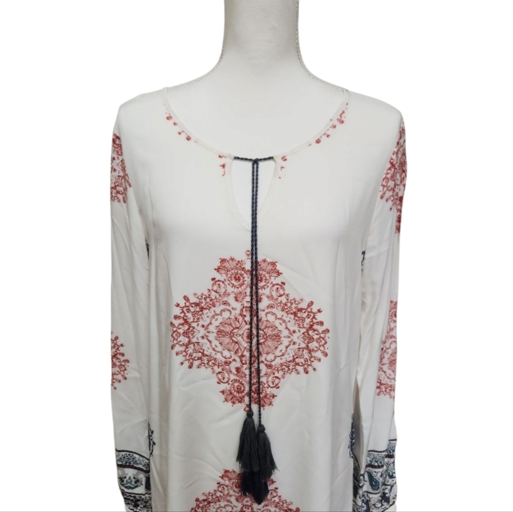 Forest Lily Boho Women's Dress Cream Print 100% Rayon Size 10 - Picture 2 of 13